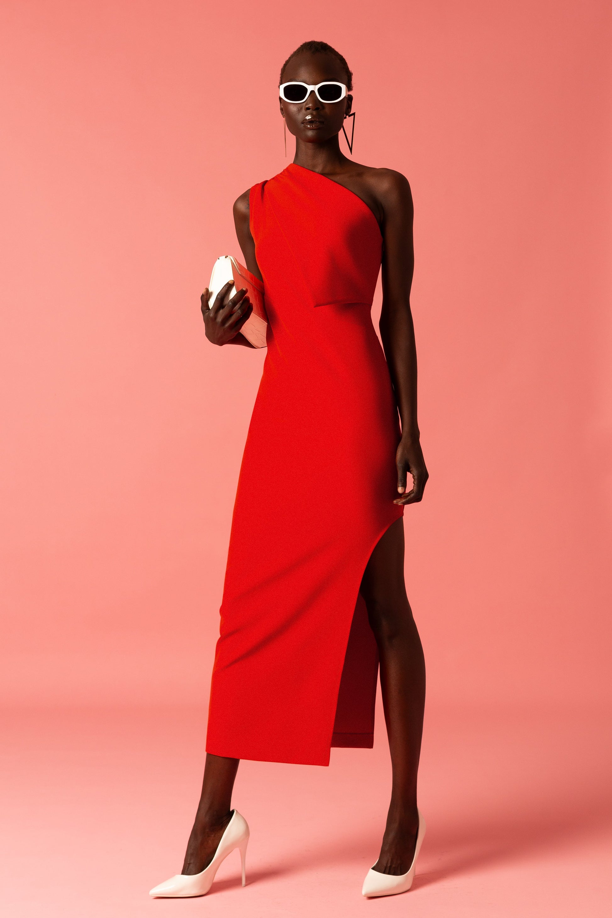 One shoulder gown with leg slit