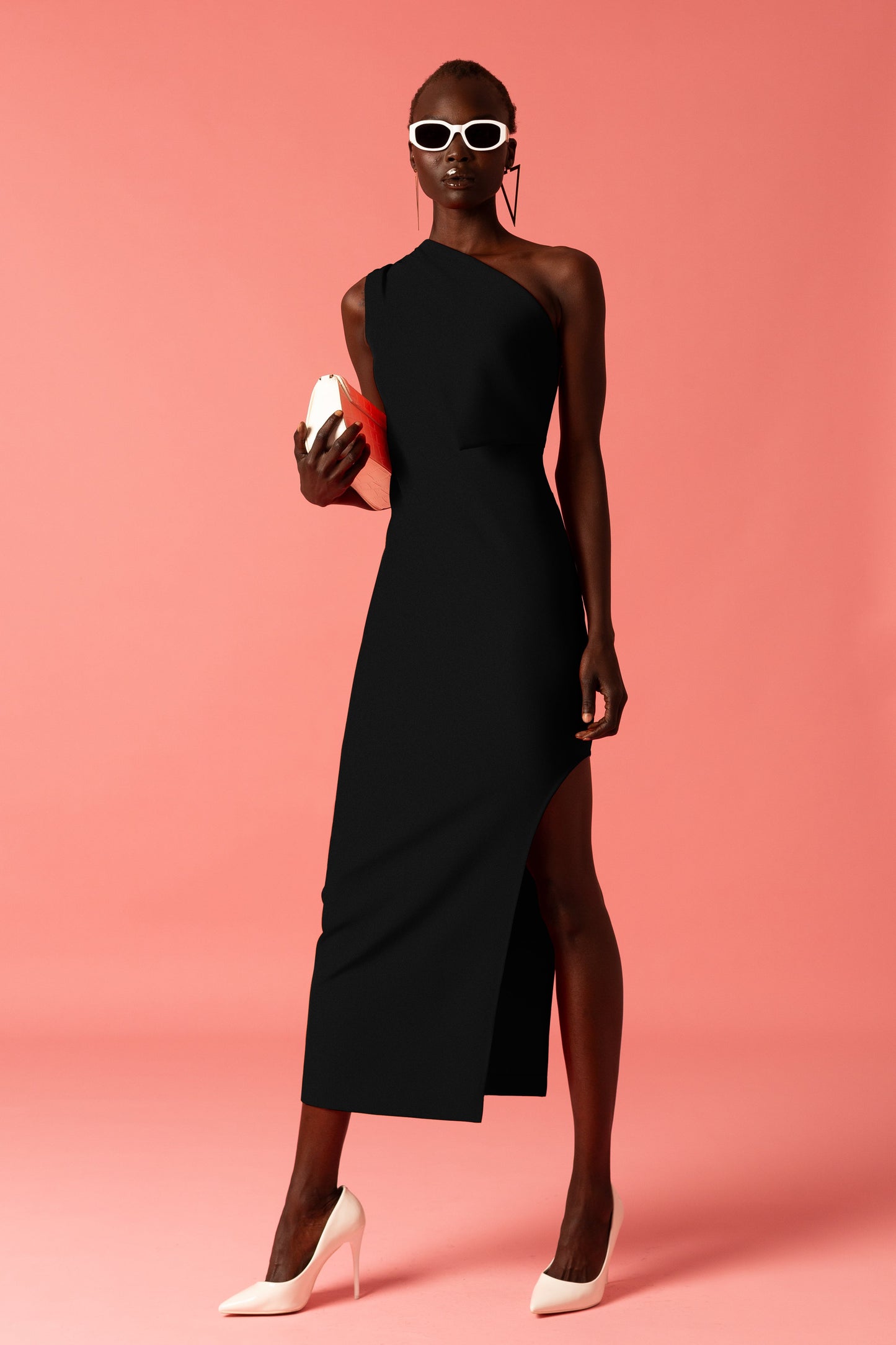 One shoulder gown with leg slit