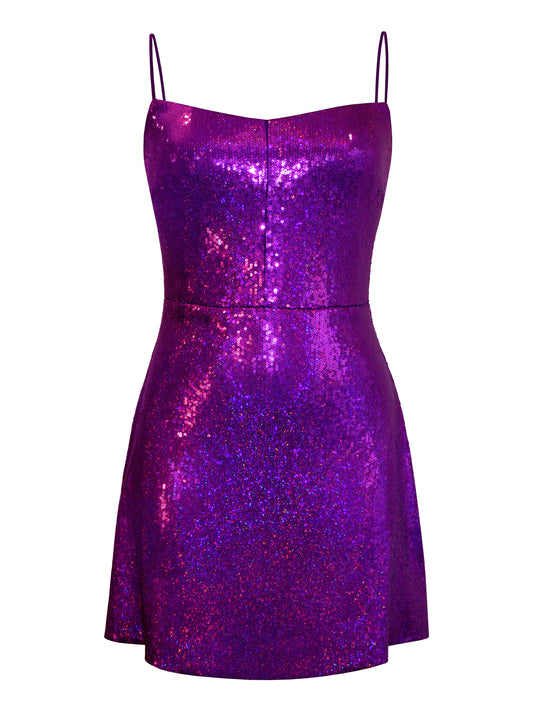 sequined mini dress with camisole straps by L'MOMO