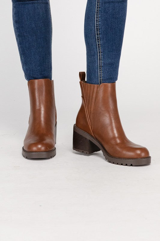 Brown leather ankle booties for women