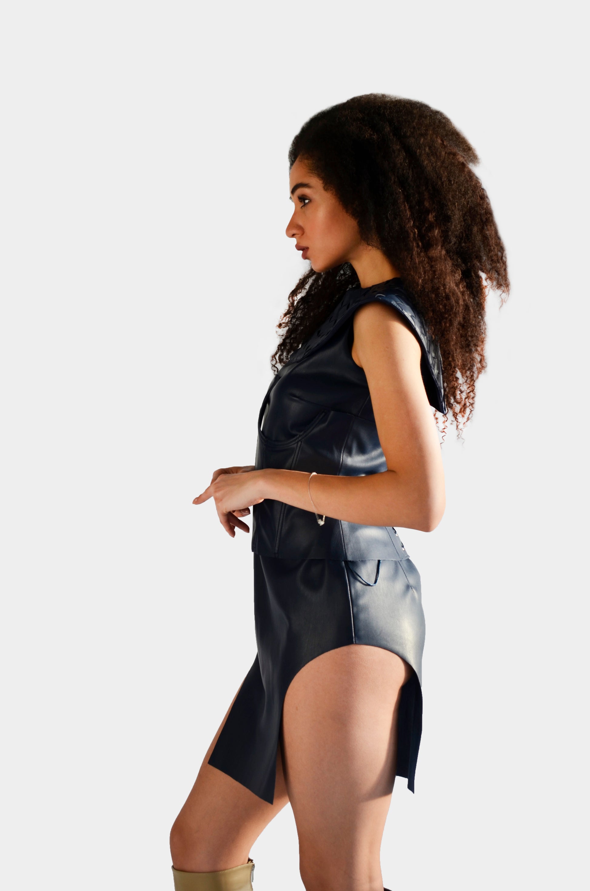 Blue eco leather mini dress for women by Holocene