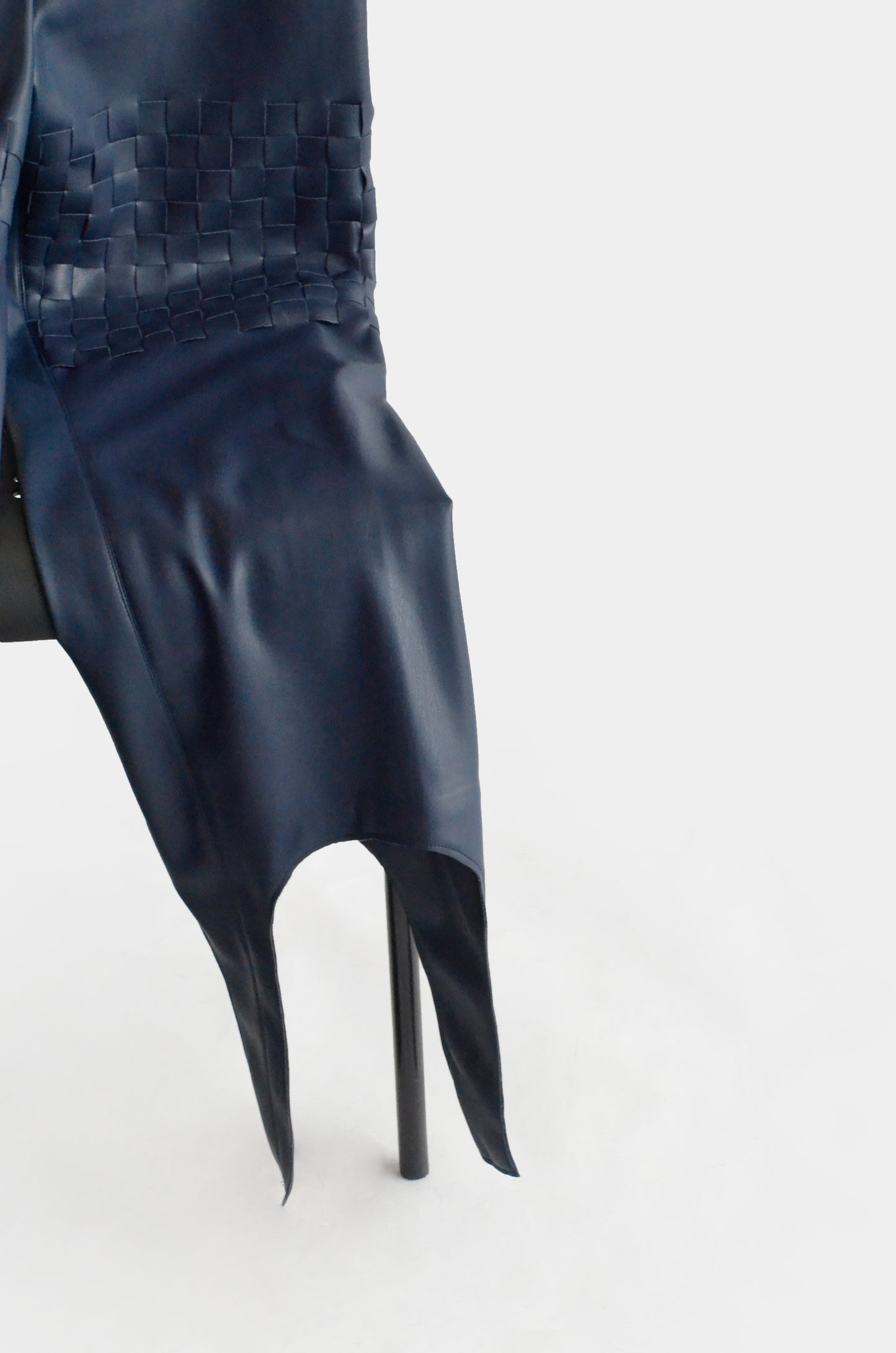 Blue eco leather pants with cut outs for women by Holocene