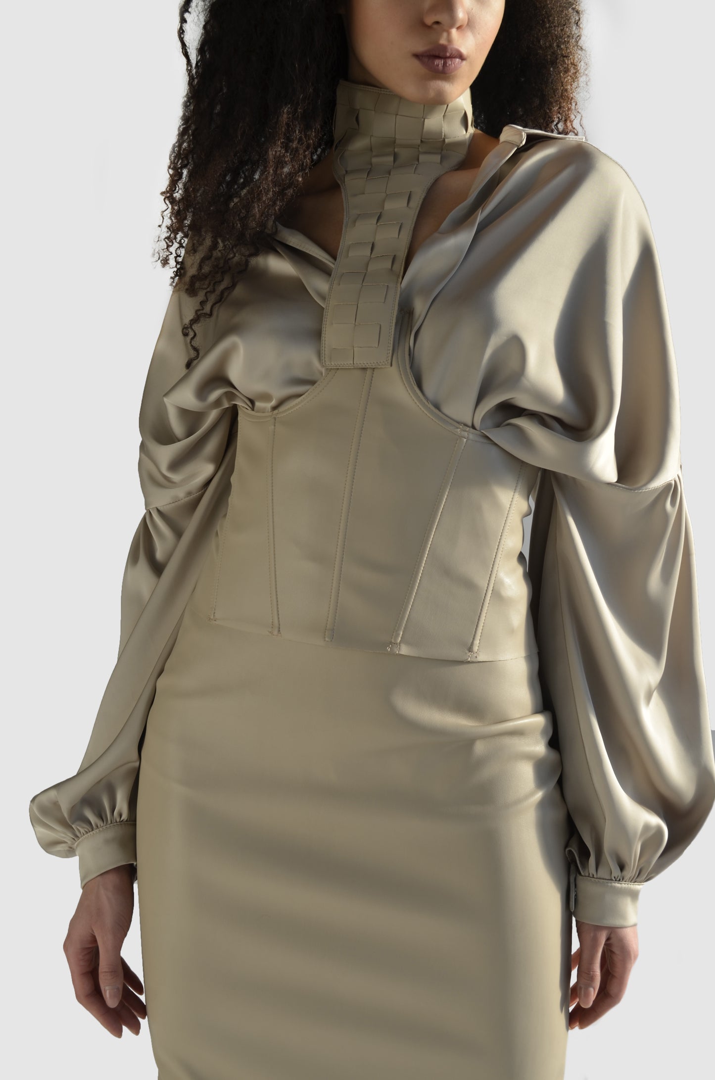 Tan beige eco leather blouse for women by Holocene