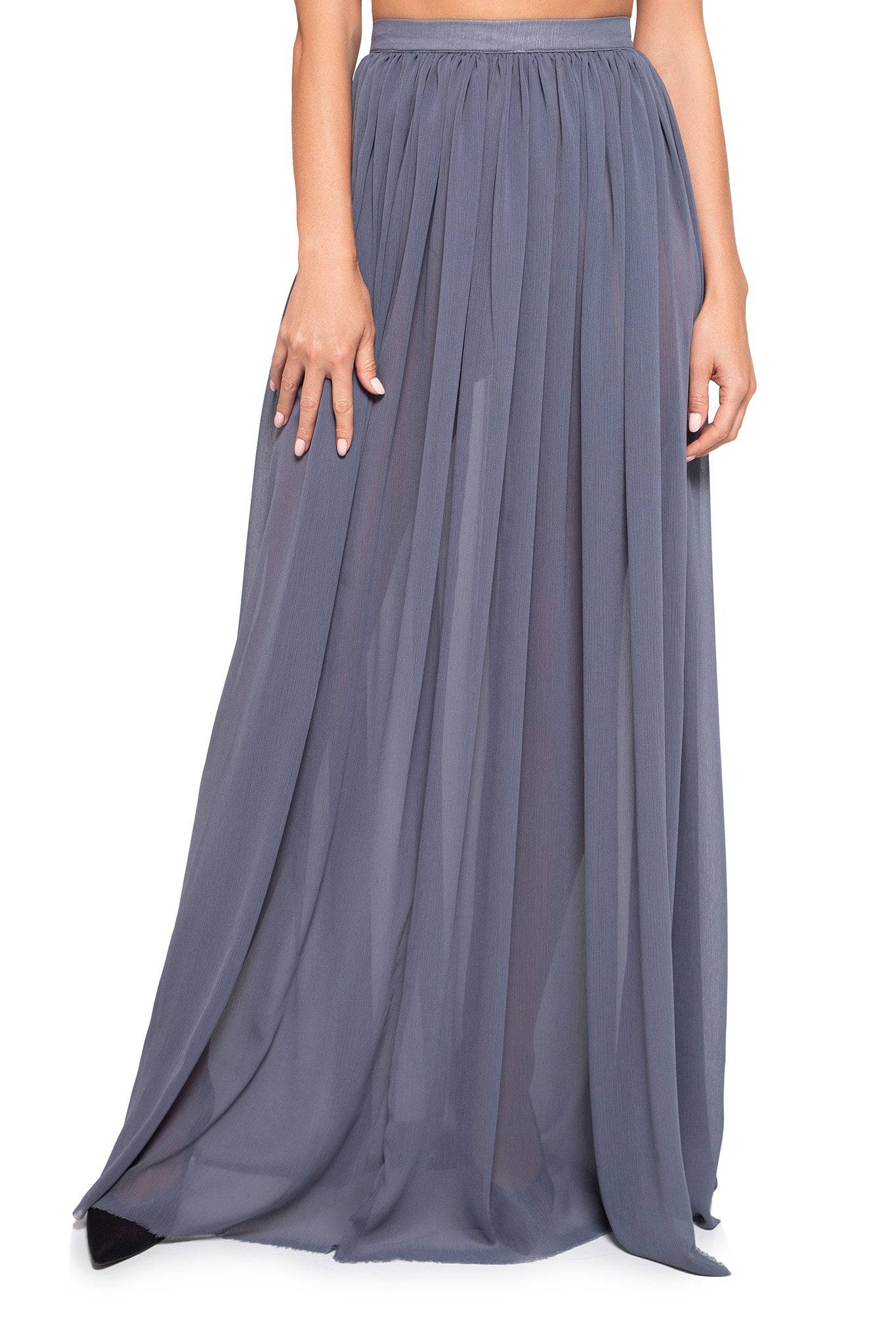 Gray sheer chiffon maxi skirt for women by Holocene