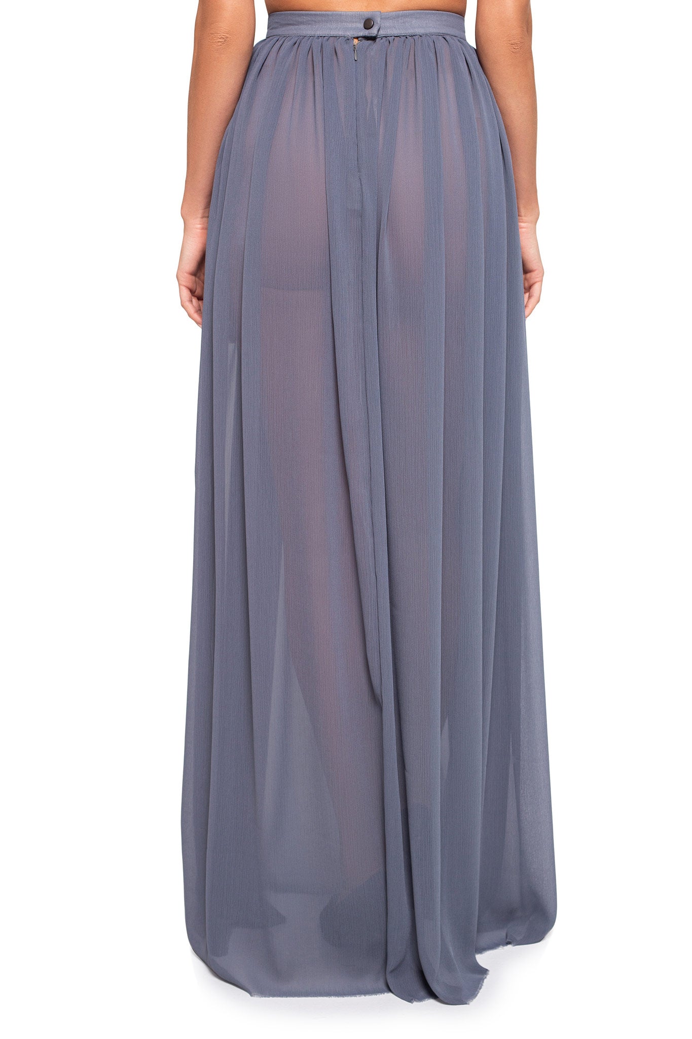 Gray sheer chiffon maxi skirt for women by Holocene