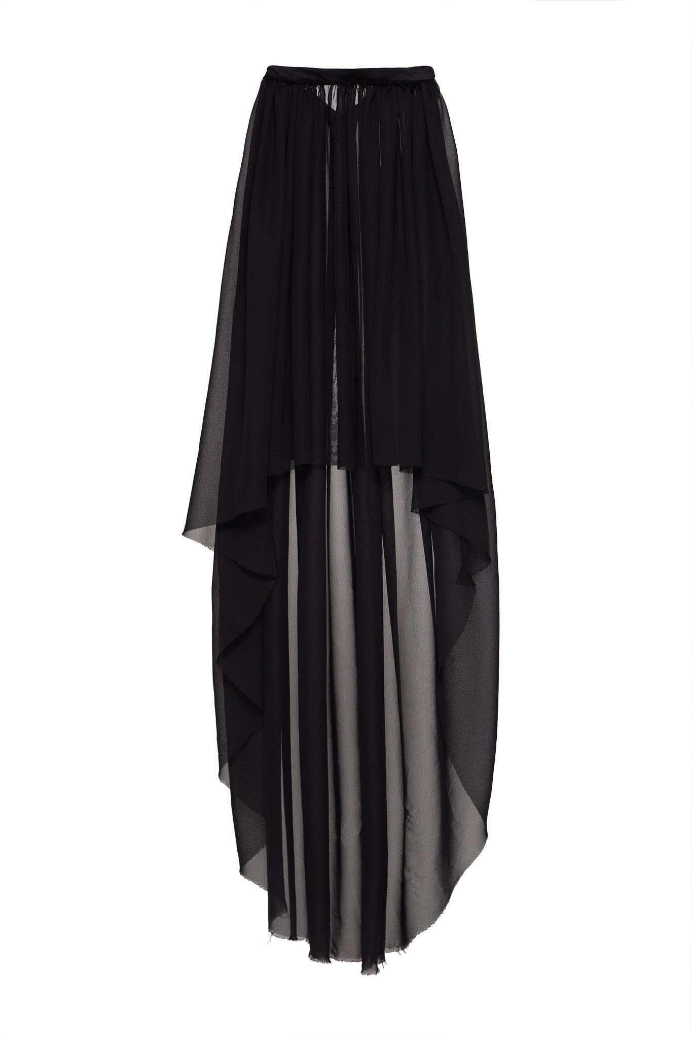 Black sheer chiffon skirt with high-low style for women by Holocene