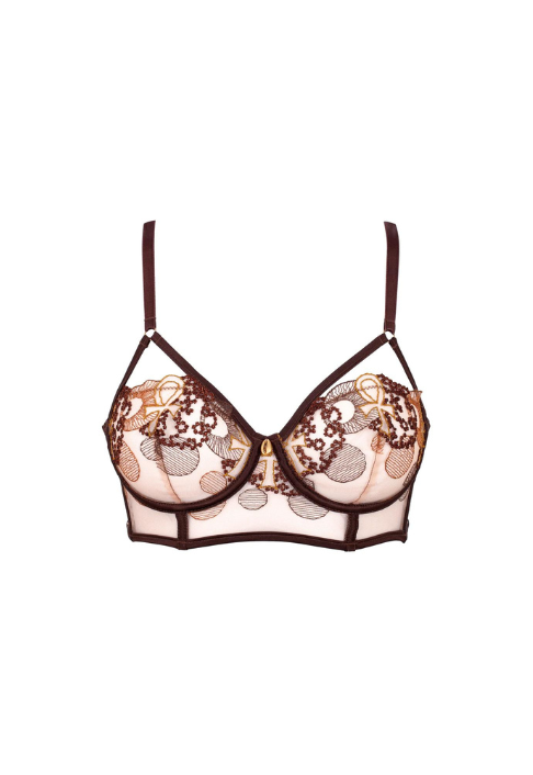 Brown and gold lace long bralette for women by Ihuoma
