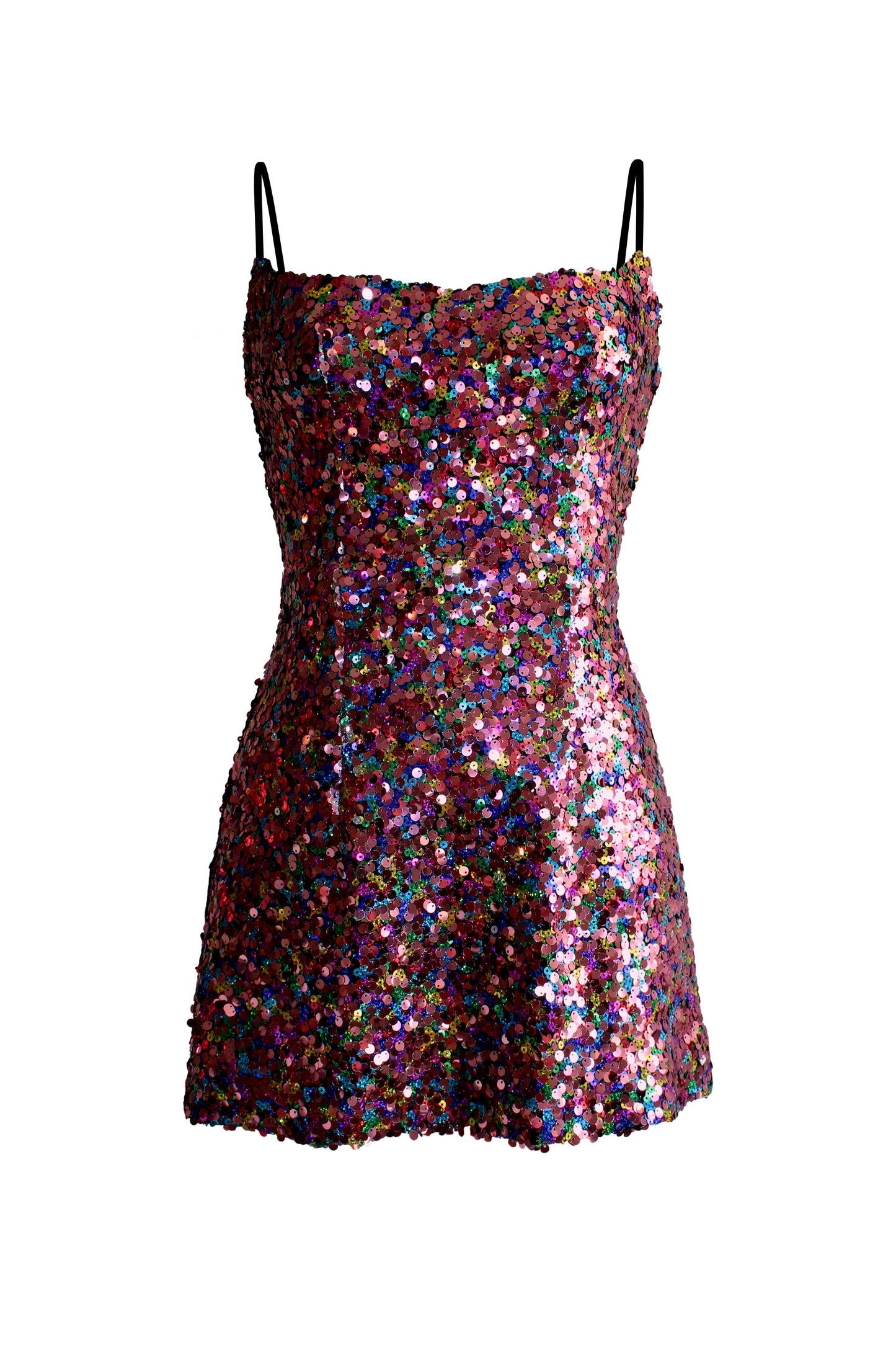 Multicolor sequined mini dress with thin straps for women