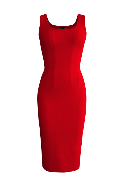 Red sleeveless ribbed bodycon dress for women