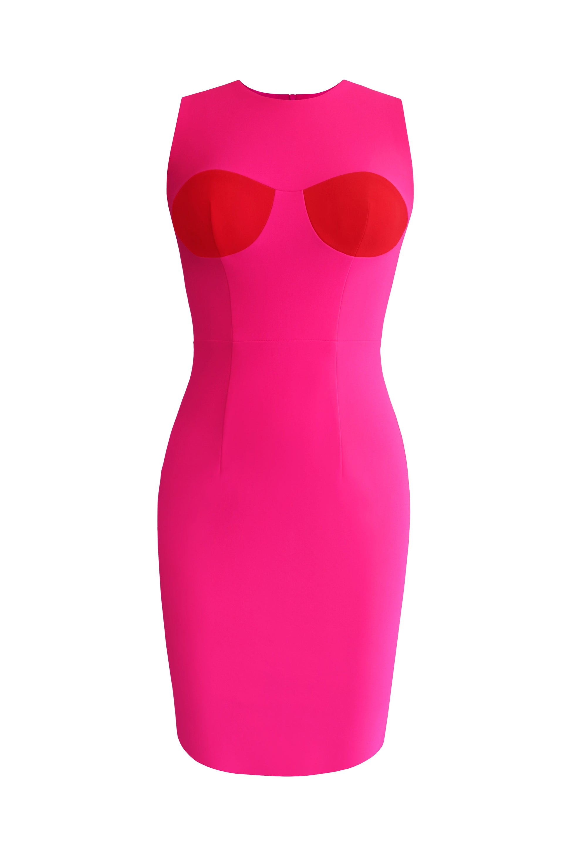 Pink and red sleeveless bodycon midi dress for women