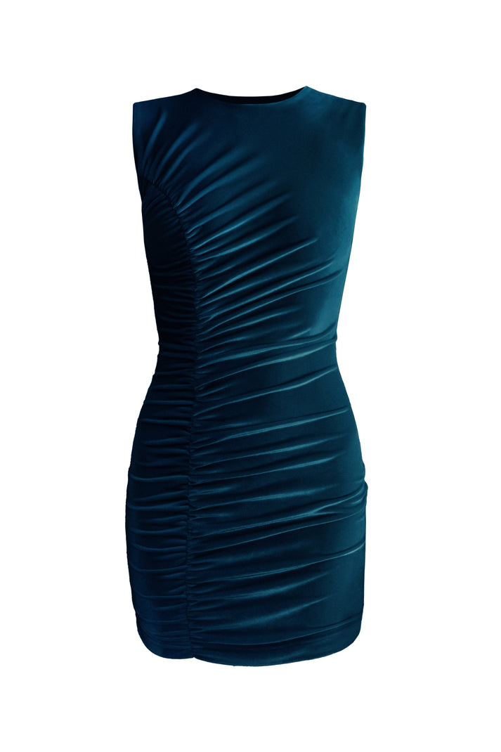 Blue velvet mini dress by L'momo is available at Holocene