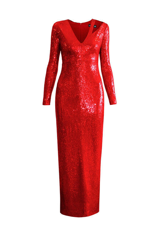 Red sequin, long sleeved gown for women
