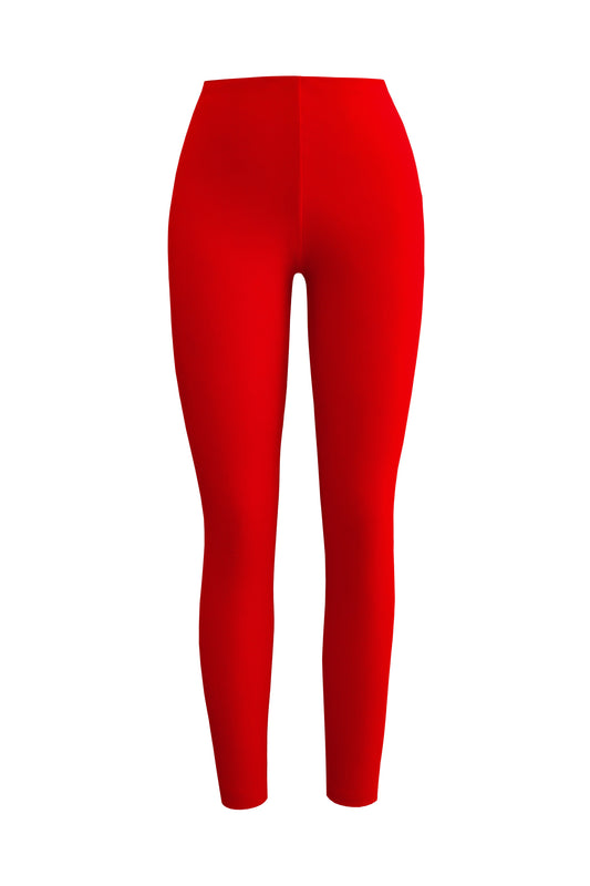 Red knit stretch leggings for women