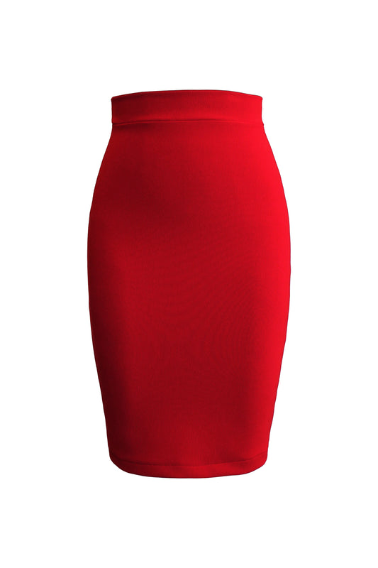 red ribbed bodycon midi skirt for women