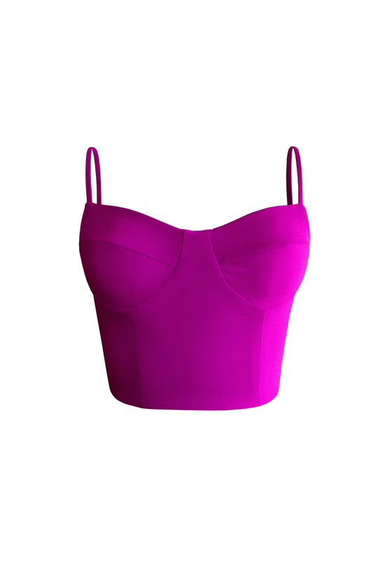 Magenta bustier crop top with thin straps for women