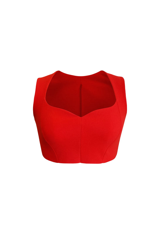Red sleeveless crop top with sweetheart neckline