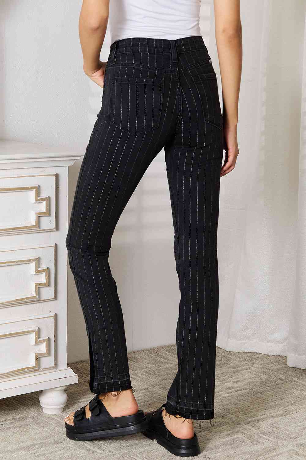 Black pin stripe pants for women