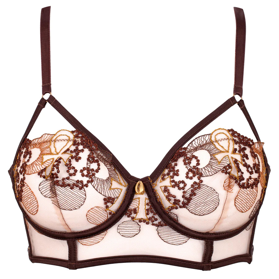 Brown and gold lace long bralette for women