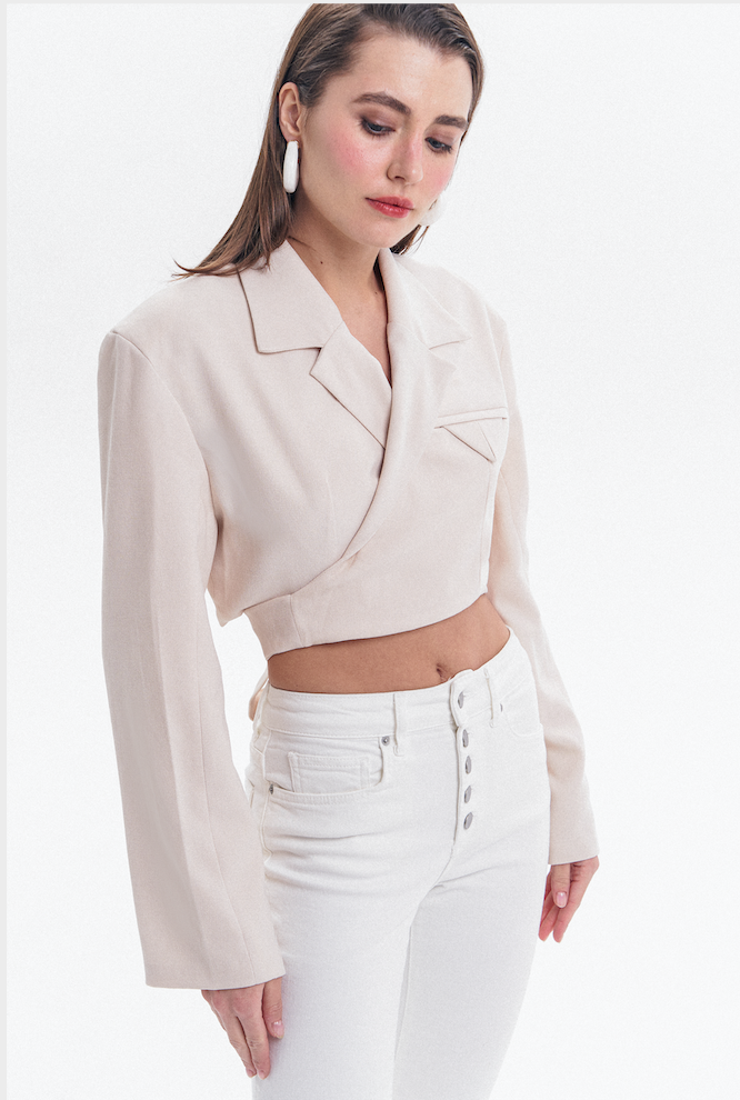 Off-white colored cropped blazer for women