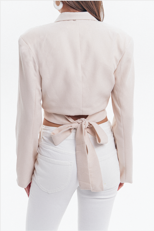 Off-white colored cropped blazer for women