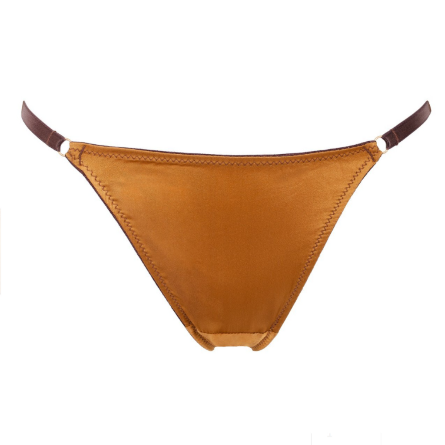 Gold silk underwear brief for women with bikini style straps on hips