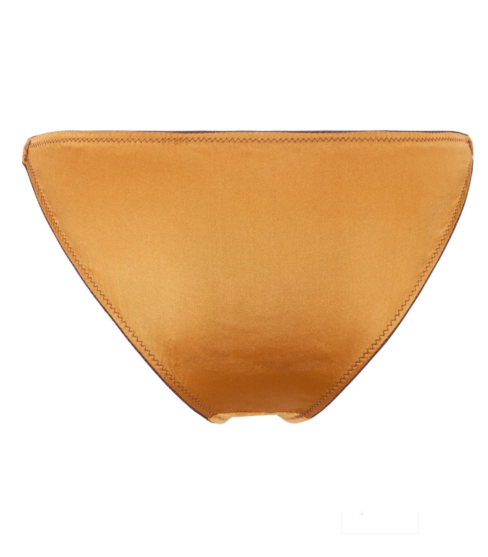 Gold silk underwear brief for women with bikini style straps on hips